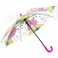 Зонт-трость полуавтомат, купол 80 см., прозрачный, розовый Universal Umbrella
