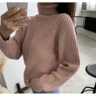 Пуловер, шерсть, крупная вязка, размер единый, розовый Melskos
