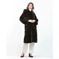 Пальто , норка, силуэт прямой, капюшон, пояс/ремень, размер 42, черный Mala Mati