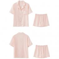 Пижама , рубашка, шорты, застежка пуговицы, короткий рукав, карманы, размер S, розовый Made&Sold