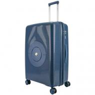 Умный чемодан , полипропилен, рифленая поверхность, опорные ножки на боковой стенке, увеличение объема, износостойкий, 135 л, размер L+, синий, голубой Ambassador