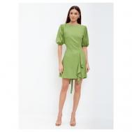 Платье , лен, мини, открытая спина, размер XS, зеленый RIMARKA