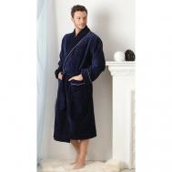 Халат , длинный рукав, банный халат, пояс/ремень, карманы, размер 64, синий Нет бренда