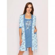 Комплект , сорочка, халат, укороченный рукав, пояс, размер 58, голубой Style Margo