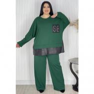 Костюм, толстовка и брюки, повседневный стиль, свободный силуэт, пояс на резинке, трикотажный, карманы, размер 64, зеленый Без бренда
