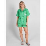 Пижама , шорты, блуза, короткий рукав, карманы, размер 52, зеленый El Fa Mei