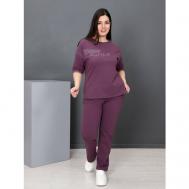 Костюм , футболка и брюки, повседневный стиль, свободный силуэт, трикотажный, карманы, пояс на резинке, размер 50, фиолетовый IvCapriz