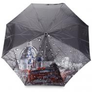 Зонт , автомат, 3 сложения, купол 96 см., 8 спиц, чехол в комплекте, для женщин, серый PLANET