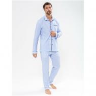 Пижама , брюки, рубашка, карманы, трикотажная, пояс на резинке, размер XL(182-188), белый, голубой Ihomewear