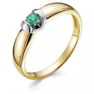 Кольцо , желтое золото, 585 проба, изумруд, размер 17, зеленый Vesna jewelry