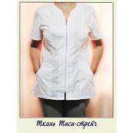 Блуза , классический стиль, полуприлегающий силуэт, короткий рукав, карманы, стрейч, однотонная, размер 96, белый ИП Олейник Л.И.