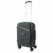 Умный чемодан , полипропилен, износостойкий, увеличение объема, опорные ножки на боковой стенке, ребра жесткости, рифленая поверхность, 63 л, размер S+, черный Impreza