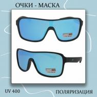 Солнцезащитные очки , монолинза, оправа: пластик, с защитой от УФ, поляризационные, зеркальные, устойчивые к появлению царапин, голубой LERO