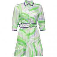 Платье , лен, повседневное, свободный силуэт, мини, размер S, зеленый MC2 Saint Barth