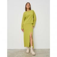 Костюм , худи и юбка, повседневный стиль, свободный силуэт, пояс на резинке, трикотажный, размер 44, зеленый Brandberry