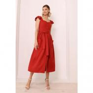 Сарафан , вискоза, в классическом стиле, миди, карманы, размер 54, красный LookLikeCat