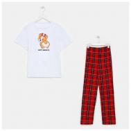 Пижама , футболка, брюки, короткий рукав, размер 52-54, красный ProMarket