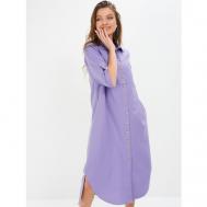 Платье-рубашка , лен, повседневное, классическое, свободный силуэт, макси, размер 4XL, фиолетовый Sansa