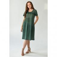 Платье , хлопок, повседневное, полуприлегающее, миди, карманы, размер 50, зеленый Оптима Трикотаж