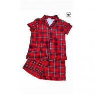 Пижама , рубашка, шорты, короткий рукав, размер 48, красный Milana
