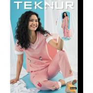 Пижама , футболка, брюки, короткий рукав, стрейч, размер 46, розовый Teknur