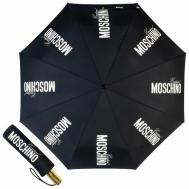Мини-зонт , автомат, 3 сложения, купол 94 см., 8 спиц, система «антиветер», чехол в комплекте, для женщин, черный Moschino