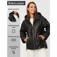 Кожаная куртка   демисезонная, оверсайз, капюшон, размер 2XL, черный Este'e exclusive Fur&Leather