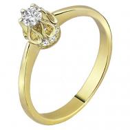 Кольцо  желтое золото, 585 проба, бриллиант, размер 17.5, бесцветный Юверос