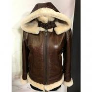 Куртка , овчина, укороченная, оверсайз, карманы, размер 50, коричневый ИП Паршков Е.В.