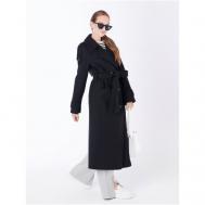 Пальто   демисезонное, шерсть, силуэт прямой, средней длины, размер 44, черный FIDAN