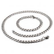 Комплект бижутерии : браслет, цепь, нержавеющая сталь, размер браслета 22 см., размер колье/цепочки 60 см., серый, серебряный Hagust