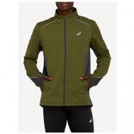 Куртка  Lite-Show Winter для бега, средней длины, силуэт прямой, светоотражающие элементы, без капюшона, карманы, ветрозащитная, водонепроницаемая, утепленная, размер S, зеленый Asics
