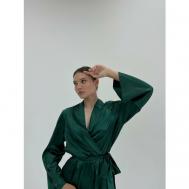 Халат  удлиненный, длинный рукав, пояс, стрейч, без карманов, размер OneSize, зеленый Baleine