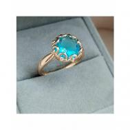 Кольцо, бижутерный сплав, искусственный камень, циркон, размер 18, голубой, золотой Insetto