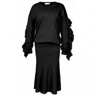Костюм , юбка, прилегающий силуэт, пояс на резинке, трикотажный, размер s, черный NEW J.