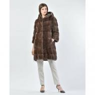 Пальто , норка, силуэт прямой, капюшон, размер 46, коричневый Antonio Didone