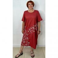 Платье-футболка хлопок, трапециевидный силуэт, миди, размер 64, красный Asen