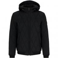 куртка , демисезон/зима, силуэт прямой, капюшон, карманы, размер 48, черный BOSS