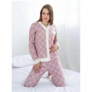 Пижама , брюки, рубашка, длинный рукав, пояс на резинке, карманы, размер L, розовый Арамэ