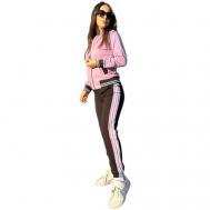 Костюм-тройка, кроп-топ и брюки, спортивный стиль, трикотажный, размер 48, розовый Нет бренда