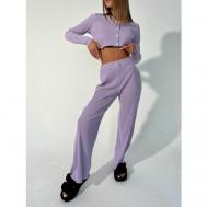 Костюм-тройка, жакет и брюки, повседневный стиль, прямой силуэт, трикотажный, пояс на резинке, вязаная, размер One size, фиолетовый MI_est2023