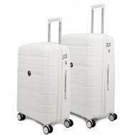 Умный чемодан , 2 шт., полипропилен, рифленая поверхность, водонепроницаемый, увеличение объема, опорные ножки на боковой стенке, 120 л, размер M/L, белый Ambassador