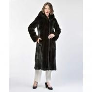 Пальто , норка, силуэт прилегающий, капюшон, пояс/ремень, размер 42, черный Manakas Frankfurt