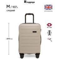Чемодан , пластик, ABS-пластик, увеличение объема, опорные ножки на боковой стенке, рифленая поверхность, 107 л, размер M+, бежевый IT Luggage