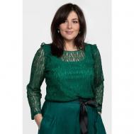 Блуза  , нарядный стиль, полуприлегающий силуэт, длинный рукав, трикотажная, однотонная, размер 52, зеленый Svesta