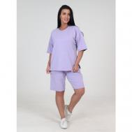 Костюм, футболка и шорты, повседневный стиль, свободный силуэт, трикотажный, карманы, размер 44, фиолетовый Sheveli