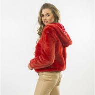 Куртка , норка, укороченная, силуэт прямой, карманы, капюшон, размер 42, красный Mala Mati