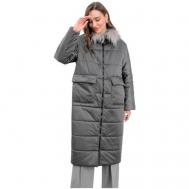 куртка   зимняя, силуэт прямой, мембранная, утепленная, съемный мех, размер 40, серый Pompa