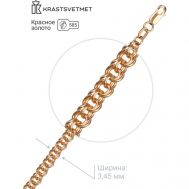 Браслет из золота 585 пробы Гарибальди (ручной Бисмарк) полновесный с алмазной гранью / Браслет женский / Браслет мужской / 18 см Krastsvetmet