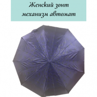 Смарт-зонт , автомат, 3 сложения, купол 102 см., 10 спиц, система «антиветер», чехол в комплекте, для женщин, синий SPONSA
